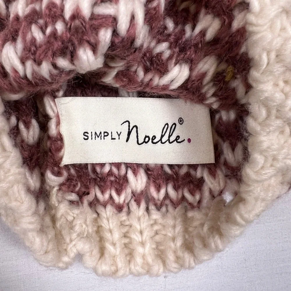 Simply Noelle 3 Piece Knit Beanie Hat Gloves Socks Set Burgundy Cream gift warm